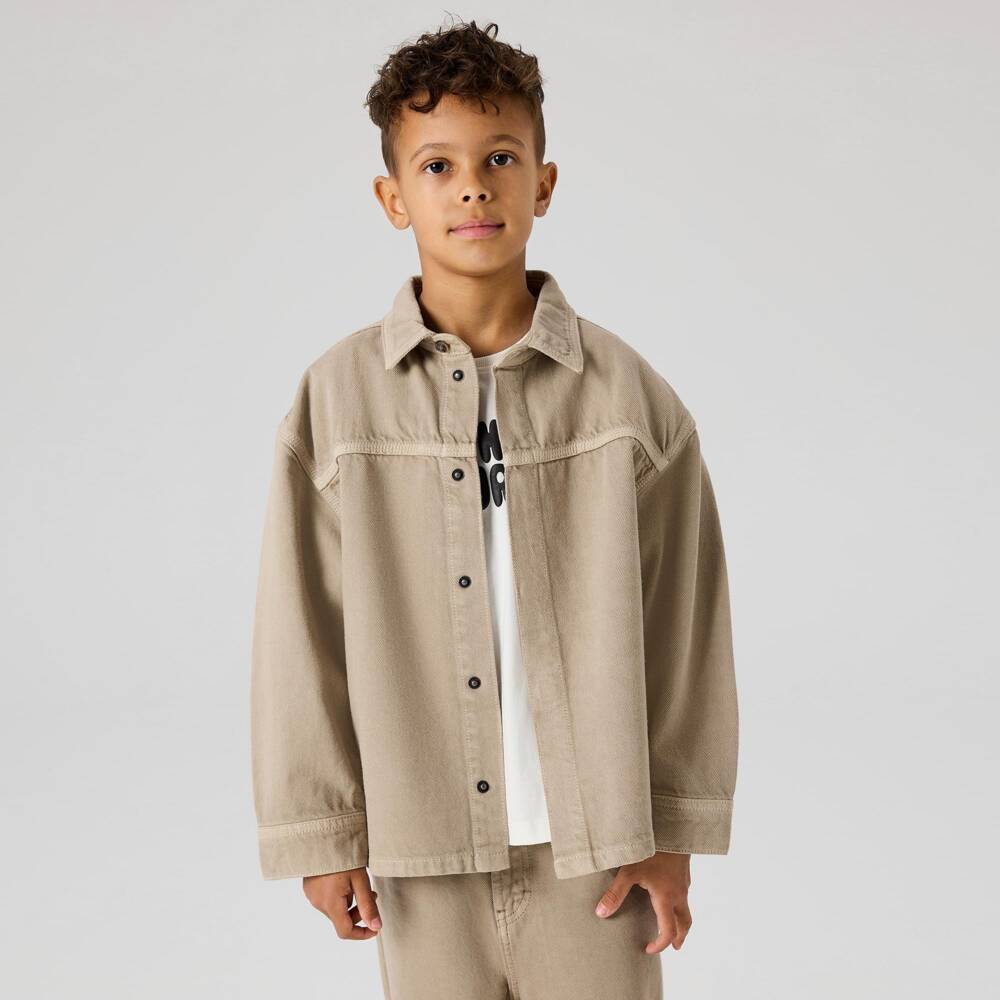 NAME IT-Boys Beige Cotton Twill Overshirt | Childrensalon