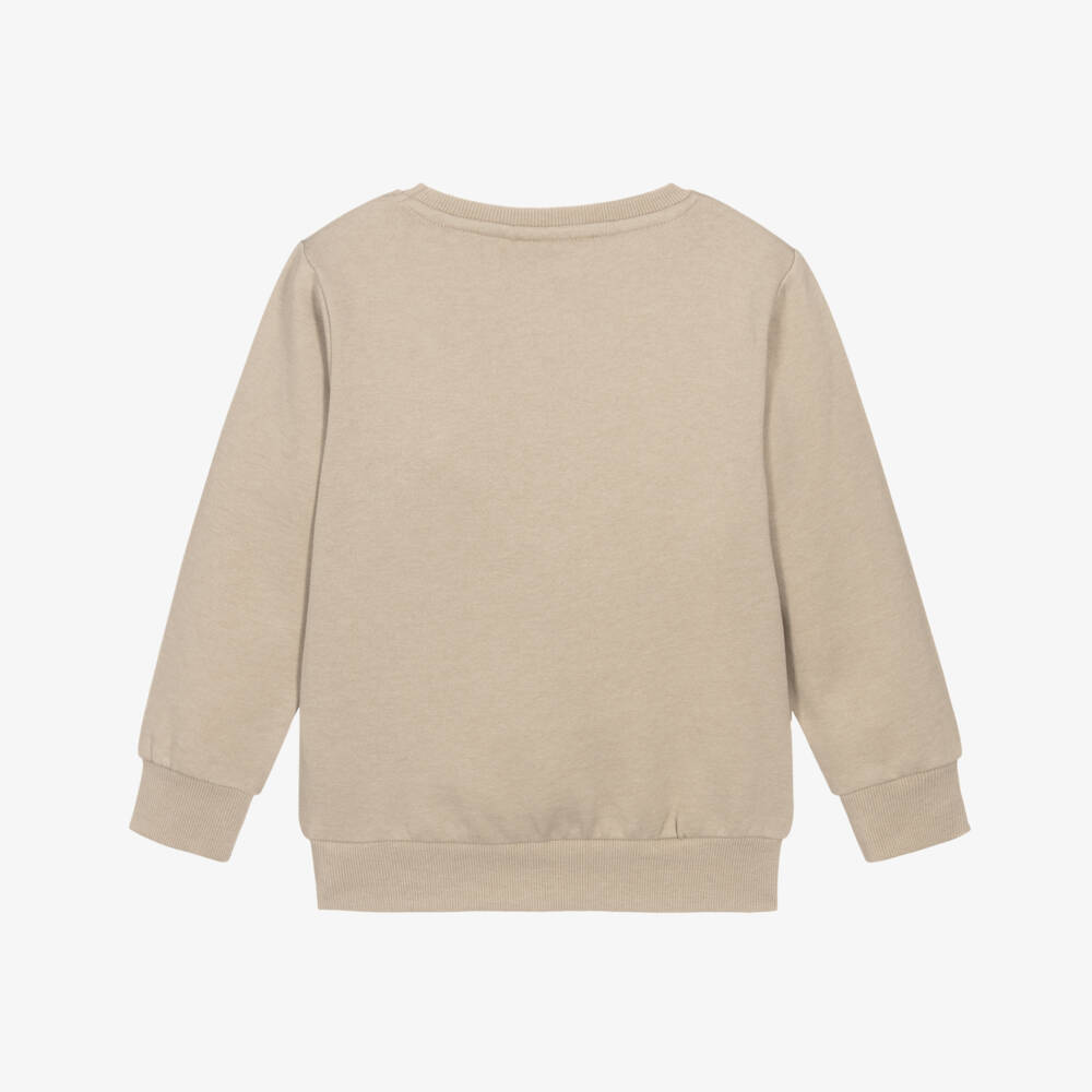 NAME IT-Boys Beige Crew Neck Sweatshirt with Logo Patch | Childrensalon
