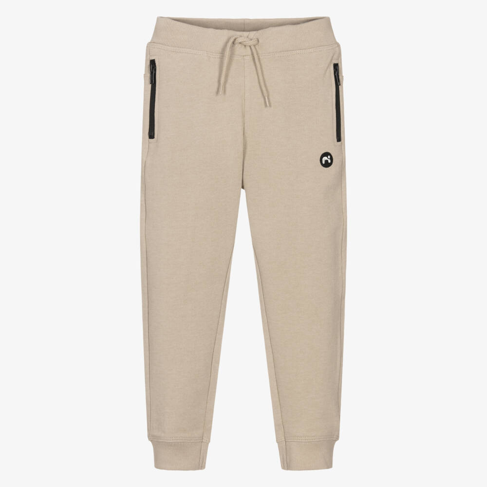 NAME IT-Boys Beige Cuffed Joggers with Logo Patch | Childrensalon