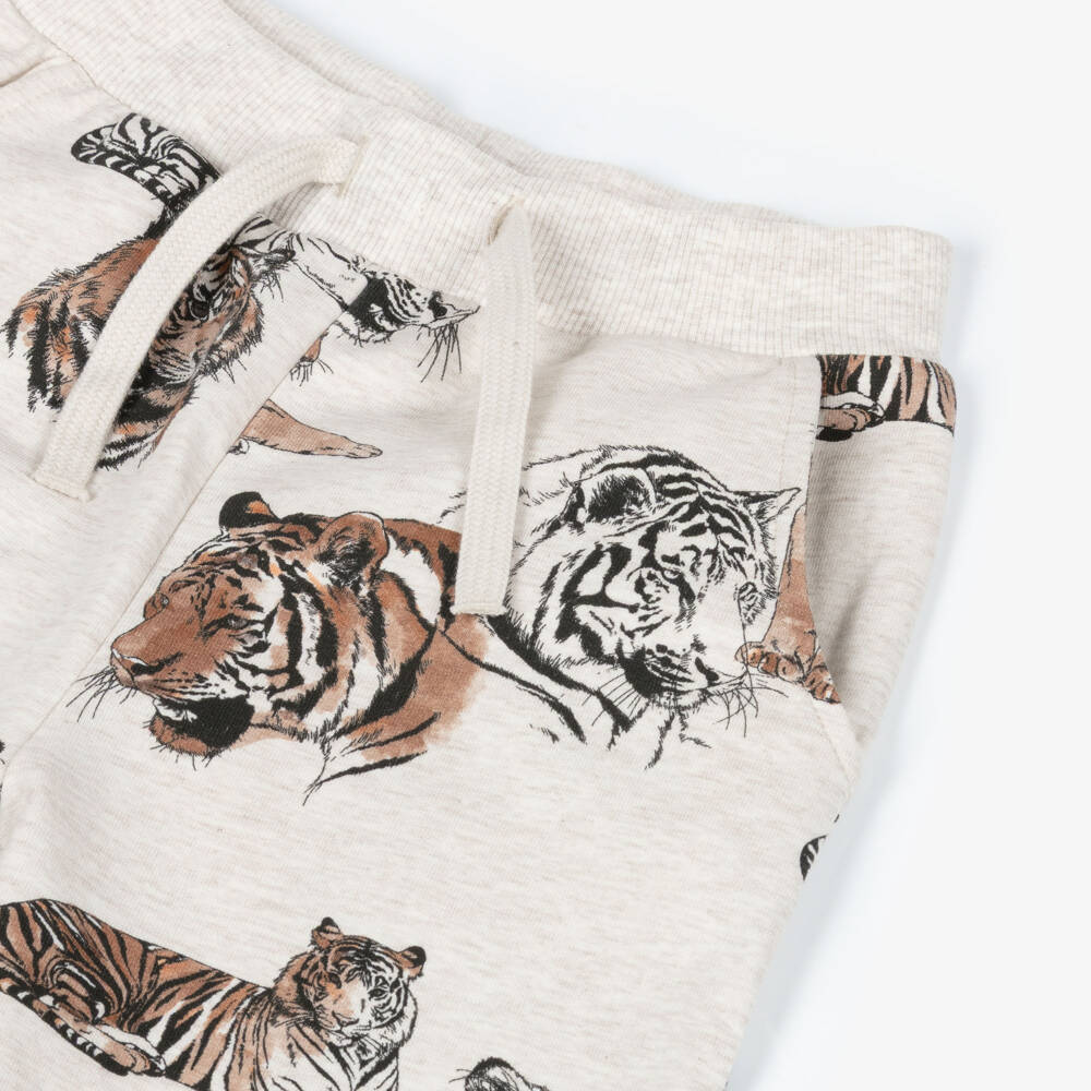 NAME IT-Boys Beige Marl Cotton Joggers with Tiger Print | Childrensalon