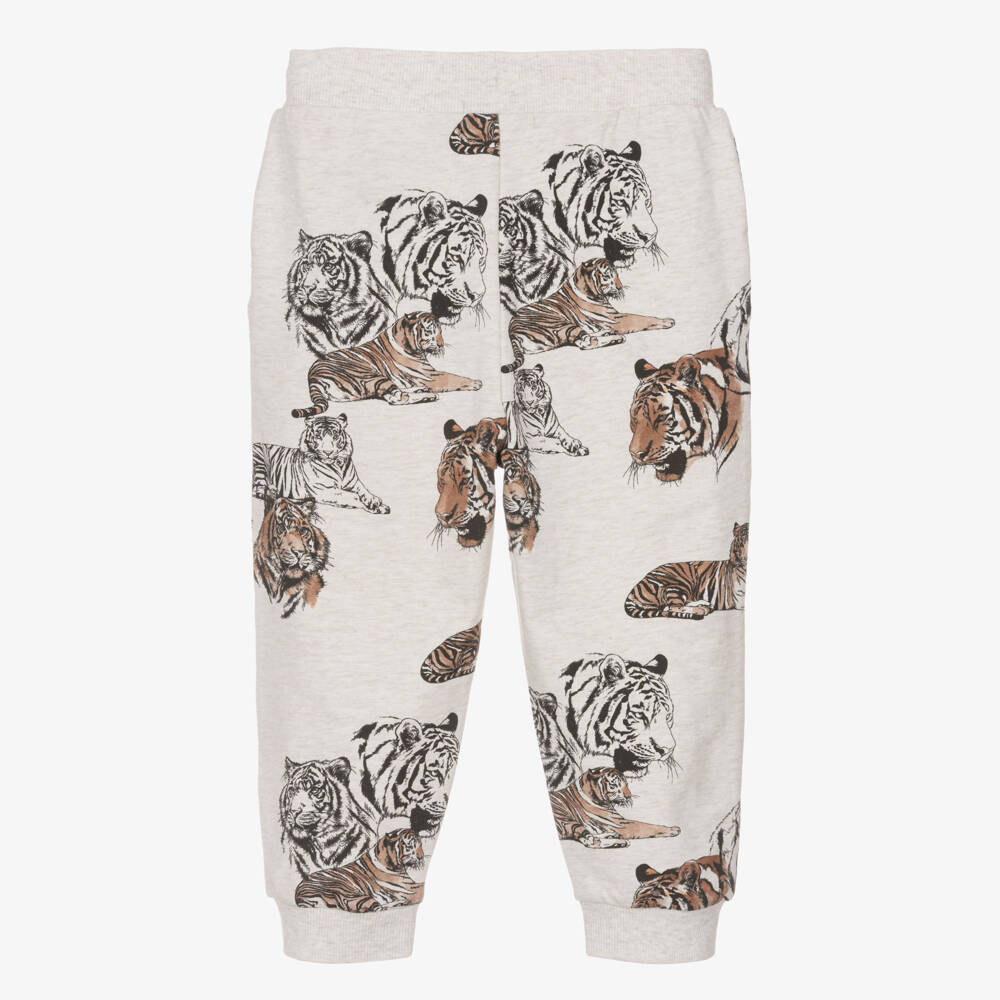 NAME IT-Boys Beige Marl Cotton Joggers with Tiger Print | Childrensalon