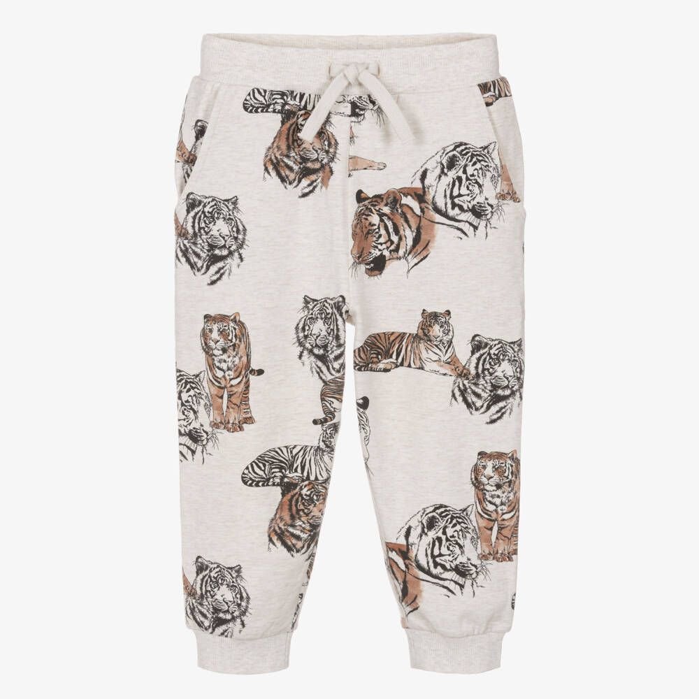NAME IT-Boys Beige Marl Cotton Joggers with Tiger Print | Childrensalon