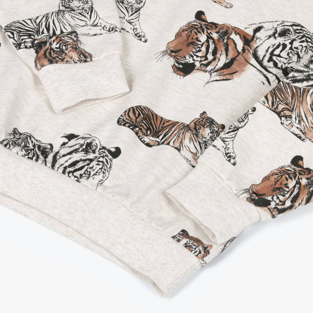 NAME IT-Boys Beige Marl Cotton Sweatshirt with Tiger Print | Childrensalon
