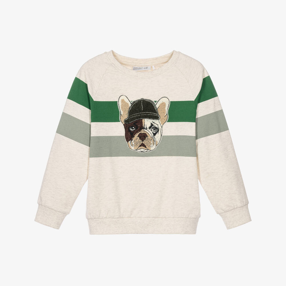 NAME IT-Boys Beige Marl Dog Sweatshirt in Organic Cotton | Childrensalon