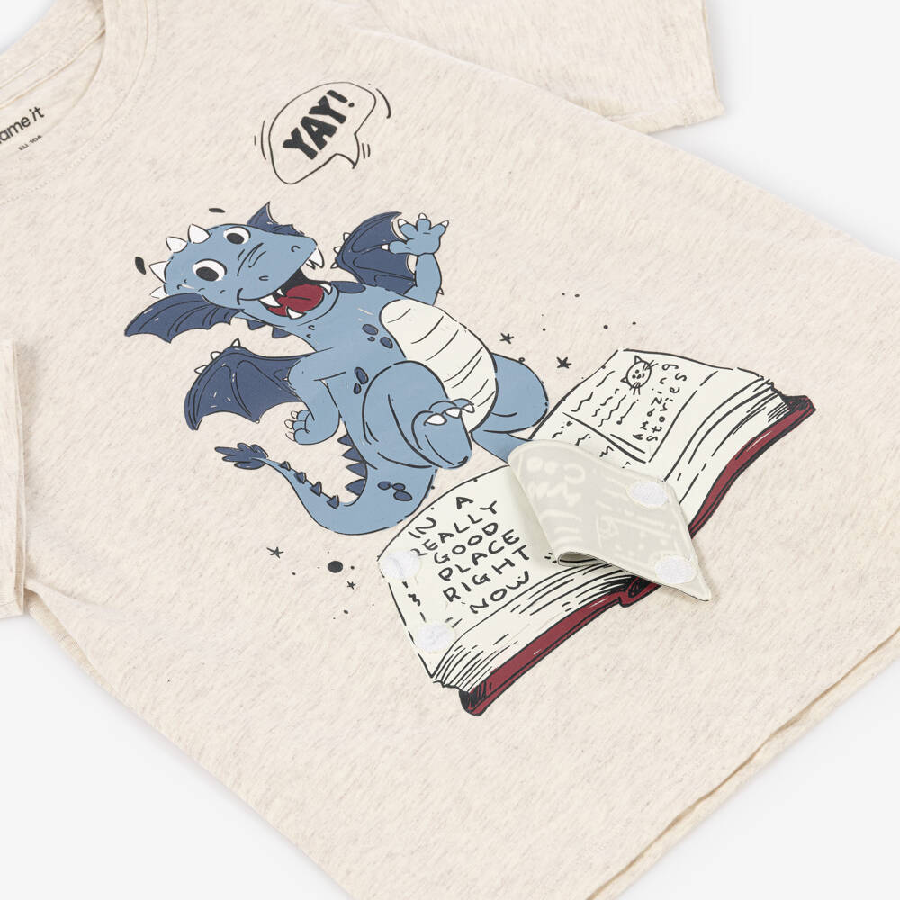 NAME IT-Boys Beige T-Shirt with Playful Dragon Motif | Childrensalon