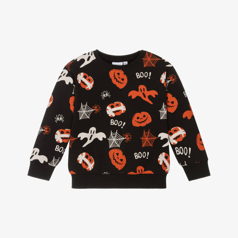 NAME IT-Boys Black Cotton Halloween Print Sweatshirt | Childrensalon