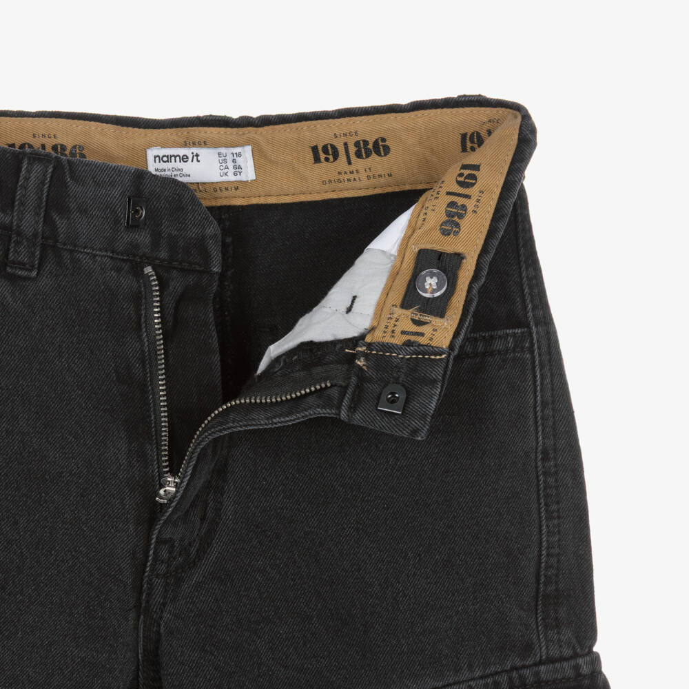 NAME IT-Boys Black Denim Cargo Pocket Shorts | Childrensalon