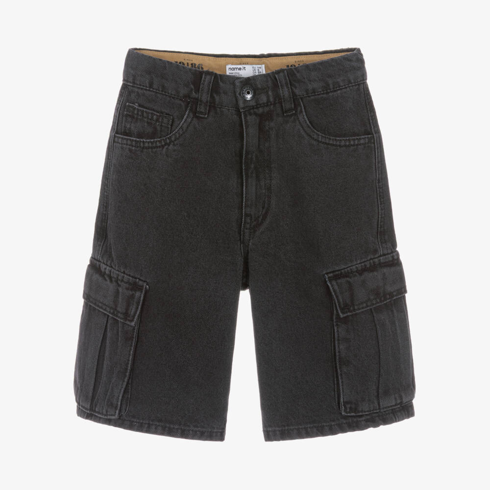 NAME IT-Boys Black Denim Cargo Pocket Shorts | Childrensalon
