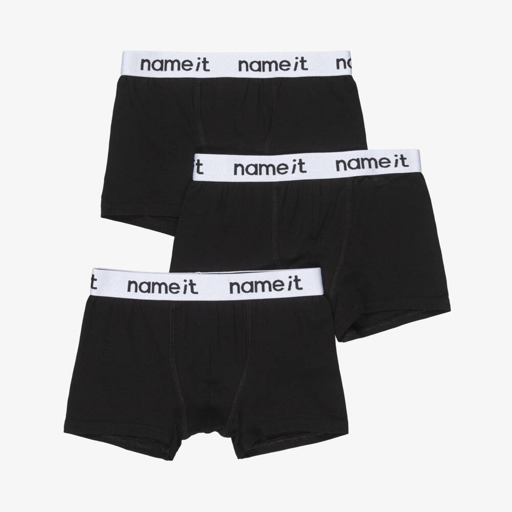 NAME IT-Boys Black Organic Cotton Logo Waistband Boxer Shorts (3 Pack) | Childrensalon