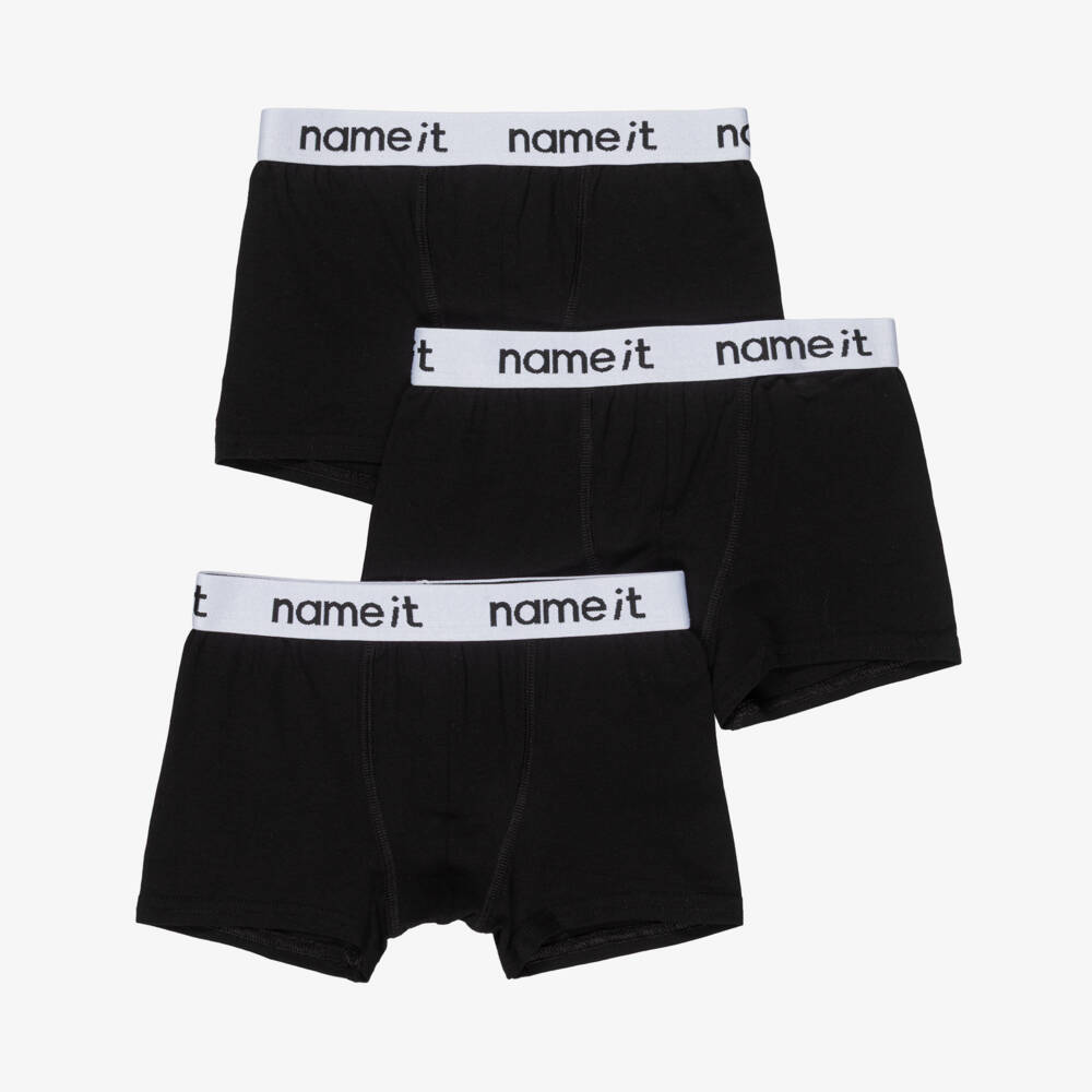 NAME IT-Boys Black Organic Cotton Logo Waistband Boxer Shorts (3 Pack) | Childrensalon