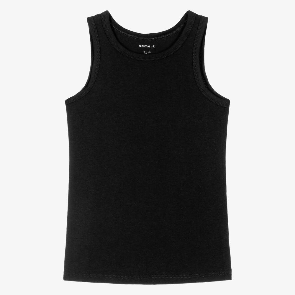 NAME IT-Boys Black Organic Cotton Vests (2 Pack) | Childrensalon