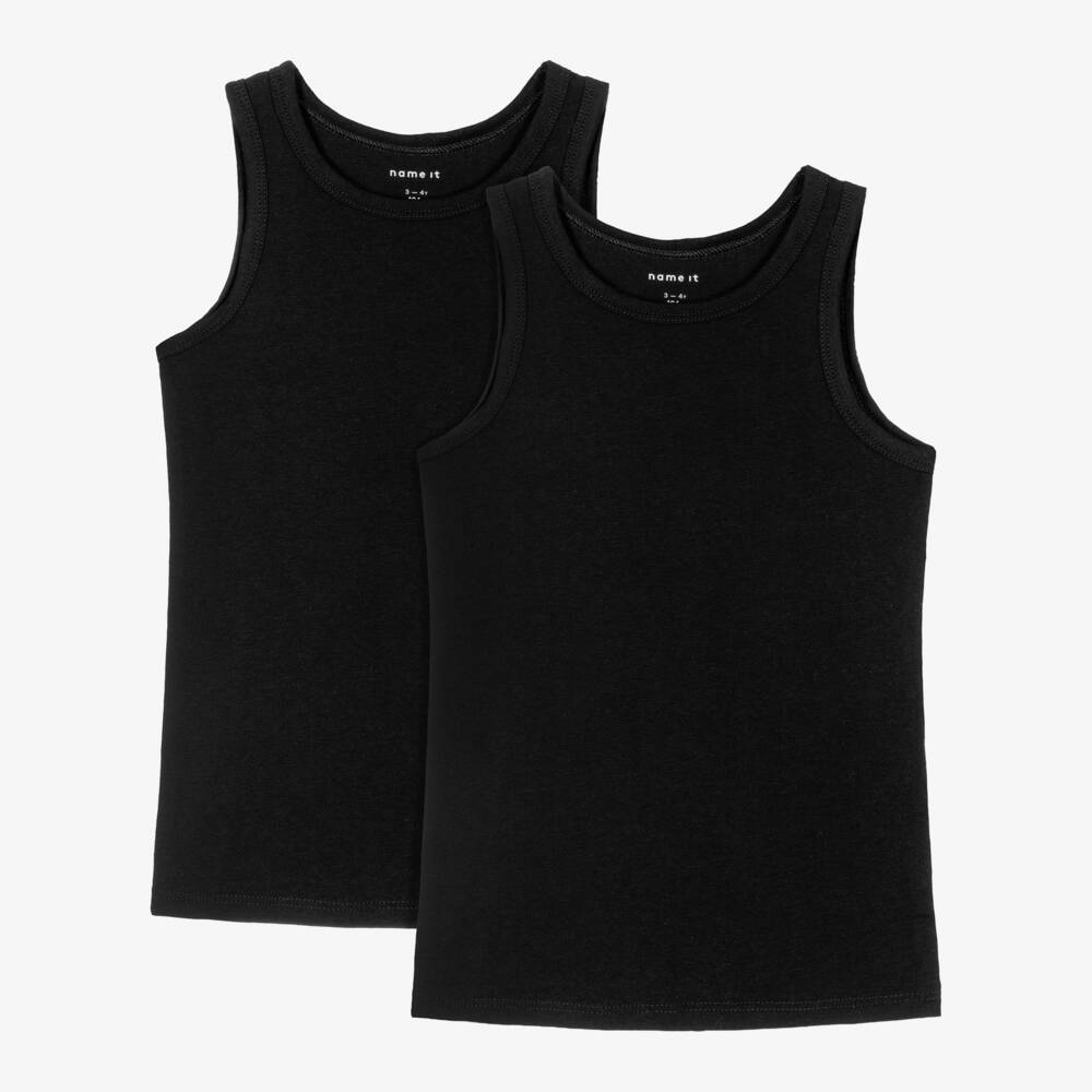 NAME IT-Boys Black Organic Cotton Vests (2 Pack) | Childrensalon