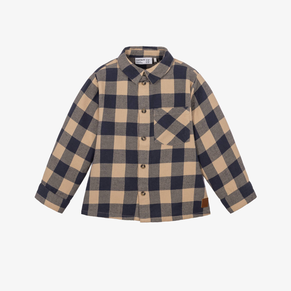 NAME IT-Boys Blue & Beige Check Shirt | Childrensalon