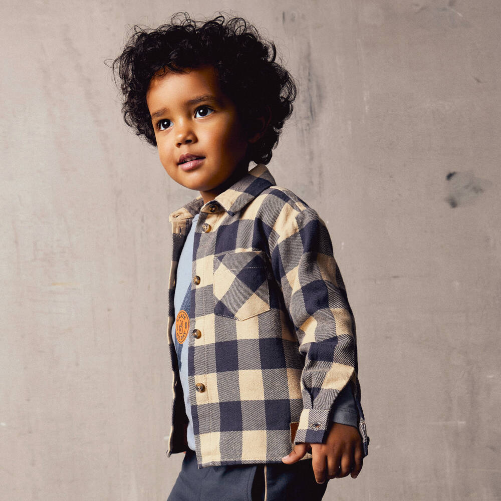 NAME IT-Boys Blue & Beige Check Shirt | Childrensalon