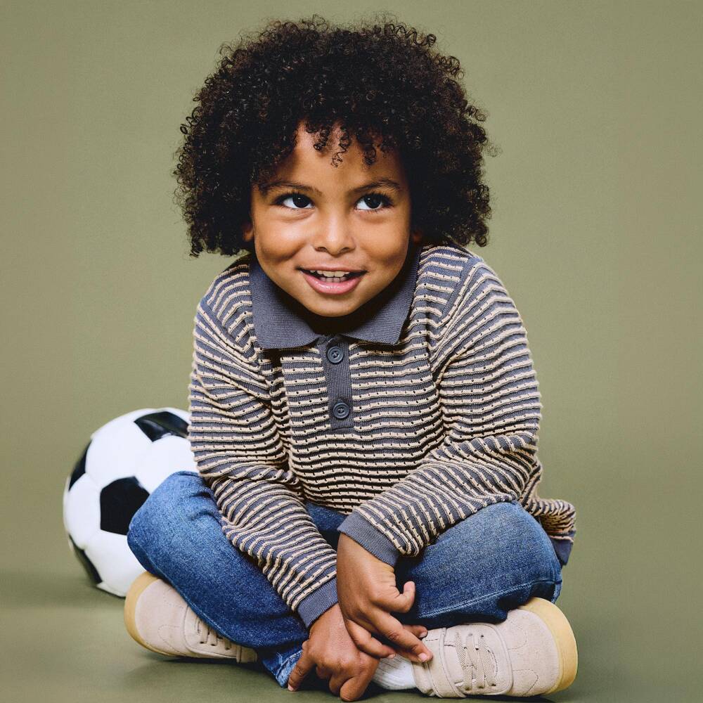 NAME IT-Boys Blue & Beige Striped Knit Polo Sweater | Childrensalon
