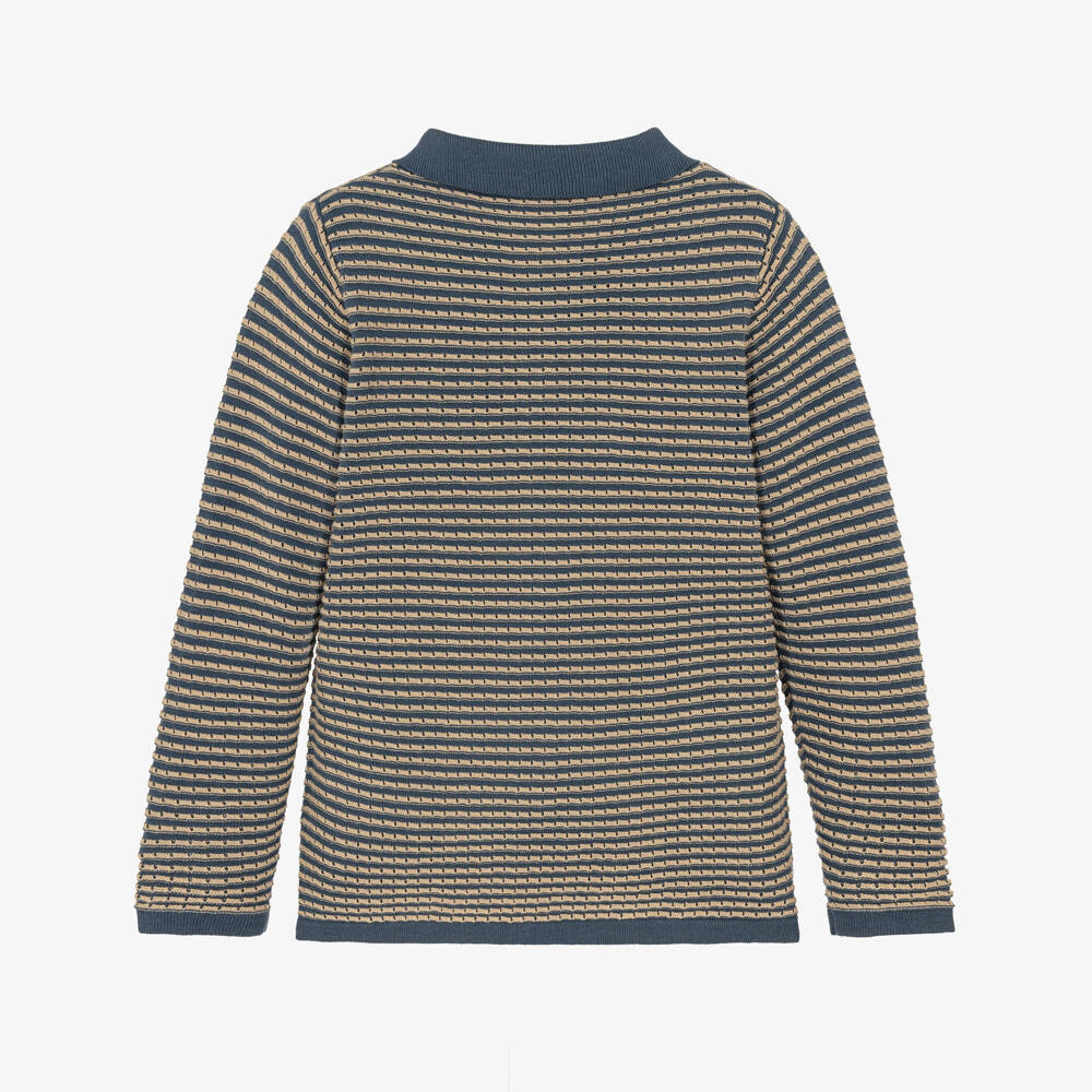NAME IT-Boys Blue & Beige Striped Knit Polo Sweater | Childrensalon