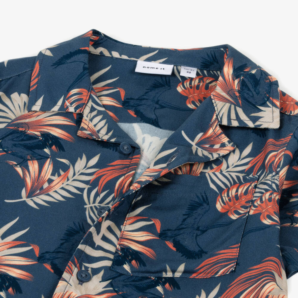NAME IT-قميص بطبعة نباتات وبجع لون أزرق للأولاد | Childrensalon
