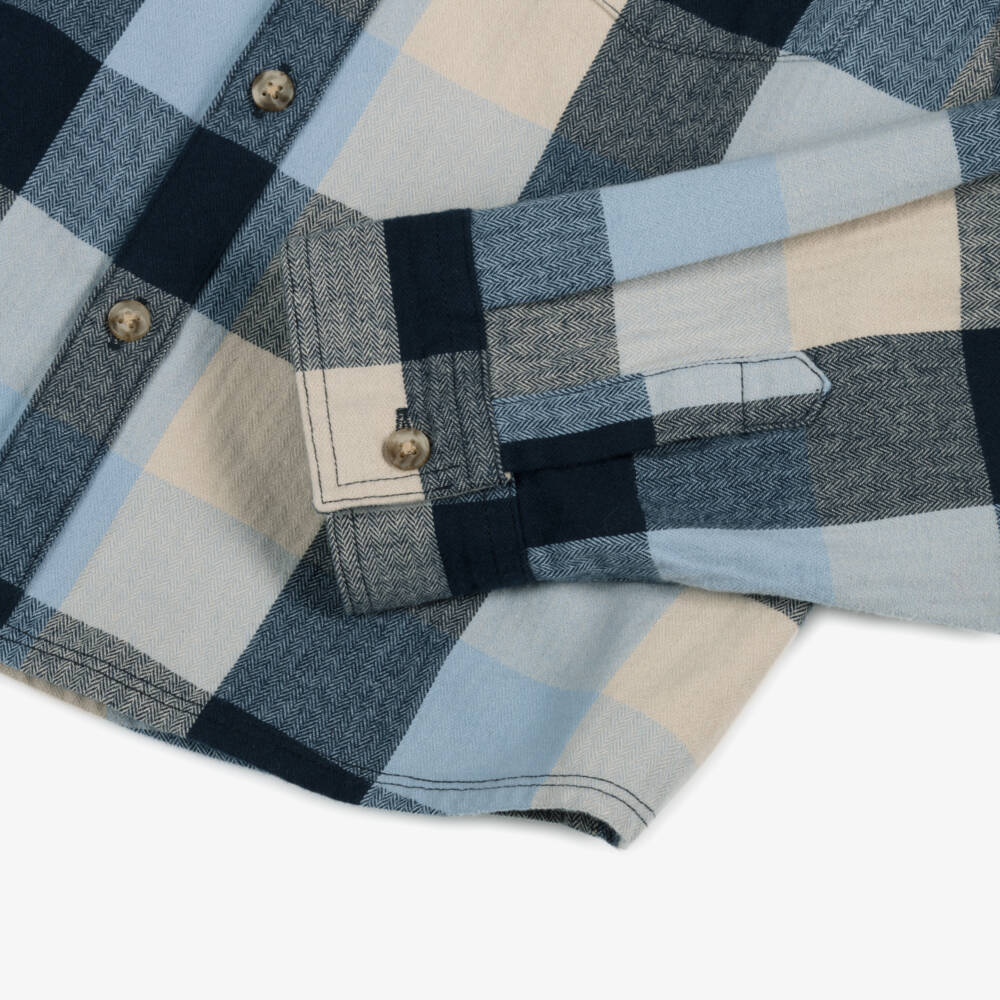 NAME IT-Boys Blue Check Organic Cotton Hooded Shirt | Childrensalon