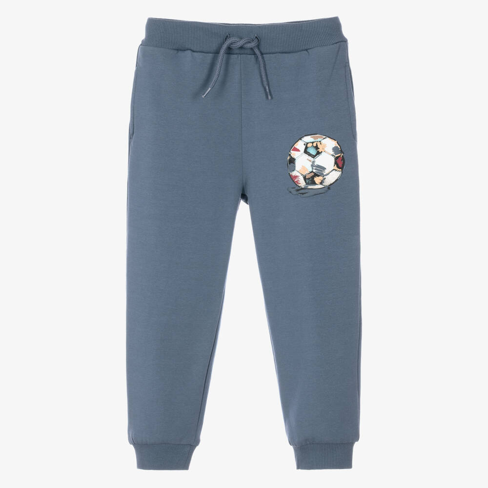 NAME IT-Boys Blue Cotton Jersey Joggers with Football Graphic | Childrensalon