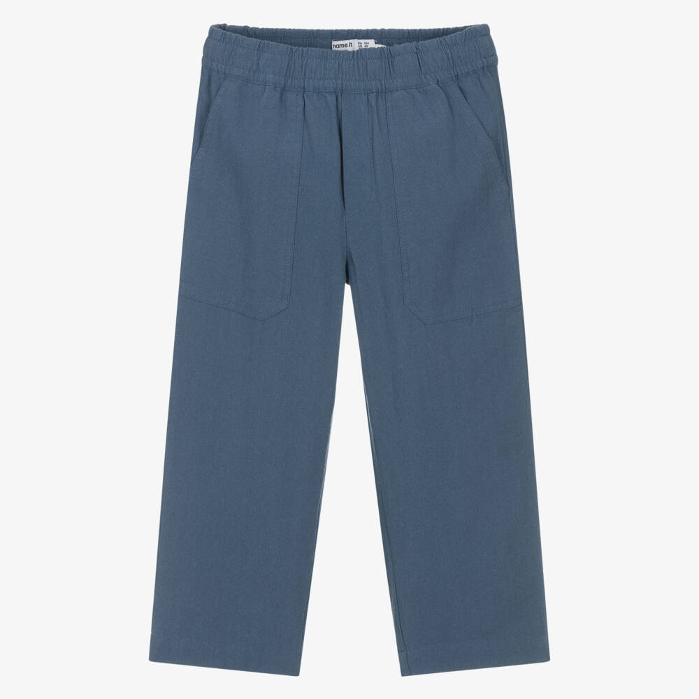 NAME IT-Boys Blue Cotton Loose Fit Trousers | Childrensalon