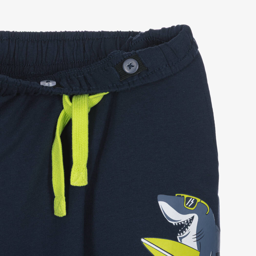 NAME IT-Boys Blue Cotton Shorts Set with Surfing Shark Print | Childrensalon
