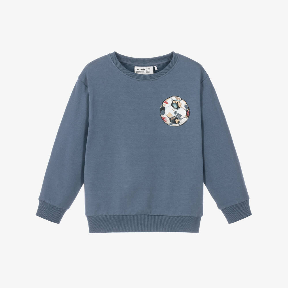 NAME IT-Boys Blue Cotton Sweatshirt with Football Graphic | Childrensalon