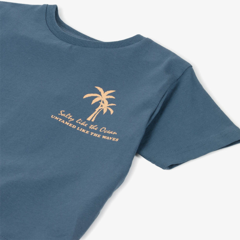 NAME IT-Boys Blue Cotton T-Shirt with Palm Tree Print | Childrensalon