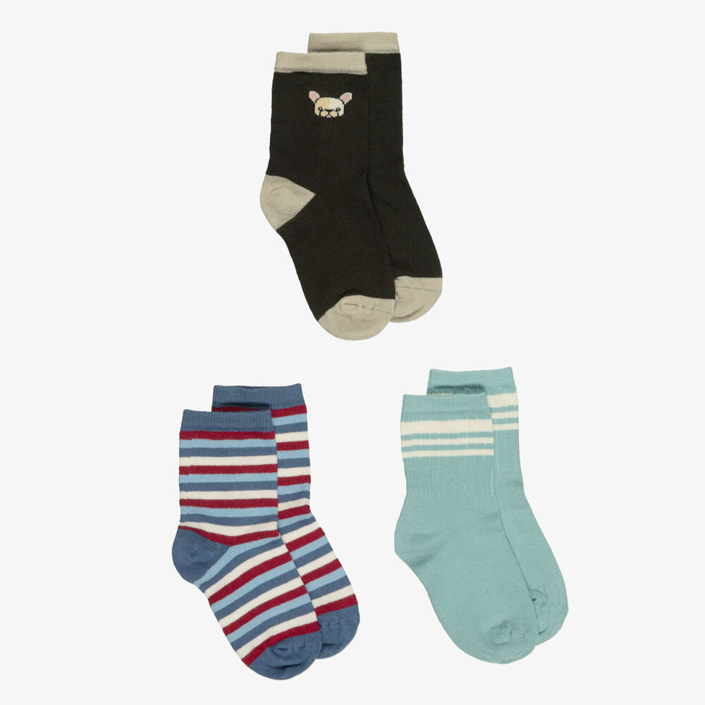 NAME IT-Boys Blue & Green Ankle Socks with Stripes (3 Pack) | Childrensalon