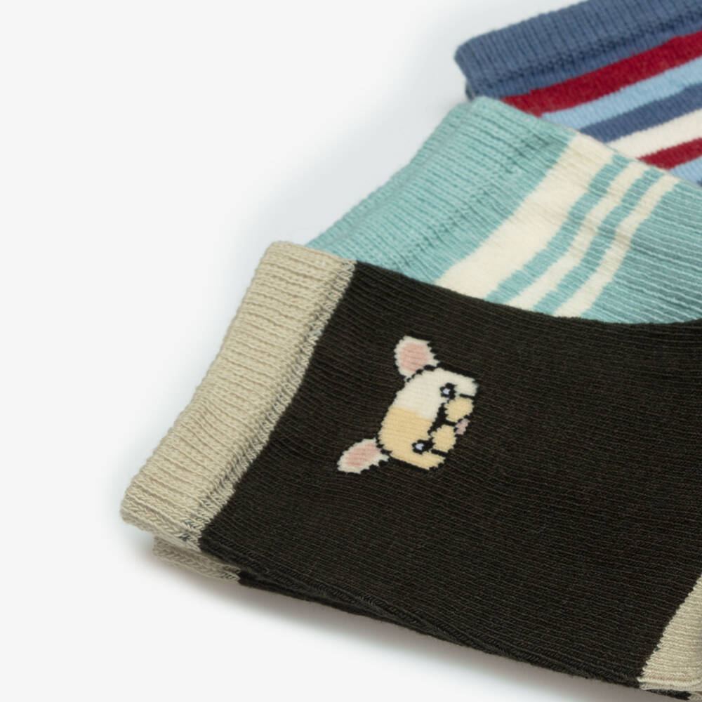 NAME IT-Boys Blue & Green Ankle Socks with Stripes (3 Pack) | Childrensalon