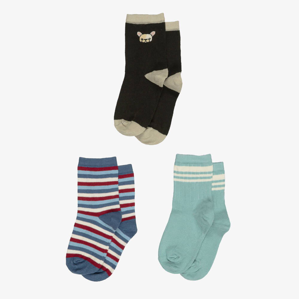 NAME IT-Boys Blue & Green Ankle Socks with Stripes (3 Pack) | Childrensalon