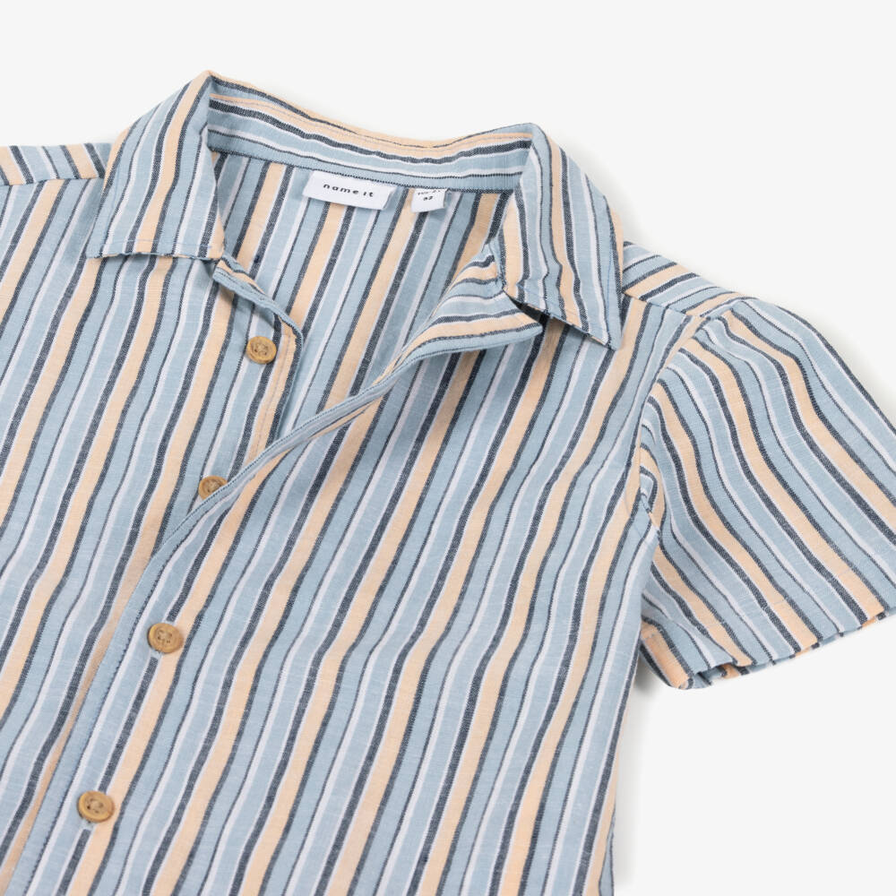 NAME IT-قميص قطن مقلم لون أزرق وبرتقالي للأولاد | Childrensalon