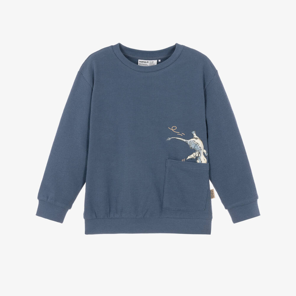 NAME IT-Boys Blue Organic Cotton Dragon Print Sweatshirt | Childrensalon
