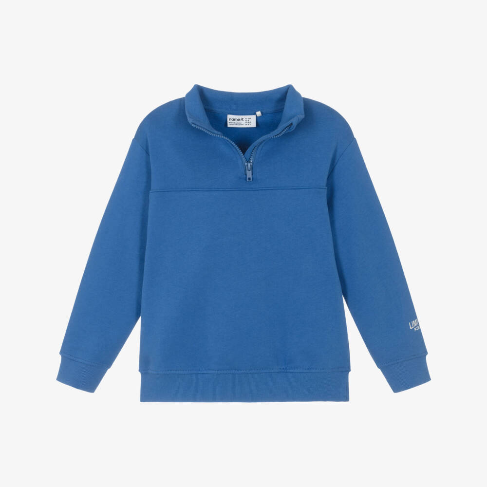NAME IT-Свитшот на молнии синий из органического хлопка для мальчиков | Childrensalon