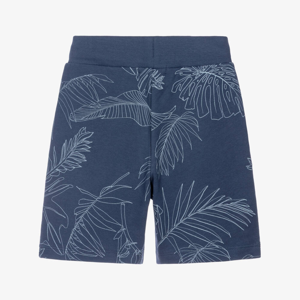 NAME IT-Boys Blue Organic Cotton Shorts with Tropical Leaf Print | Childrensalon