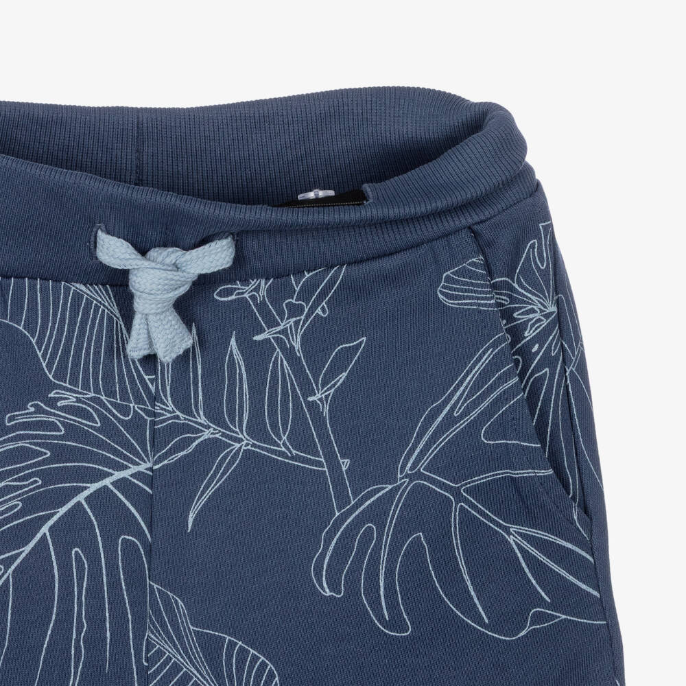 NAME IT-Boys Blue Organic Cotton Shorts with Tropical Leaf Print | Childrensalon