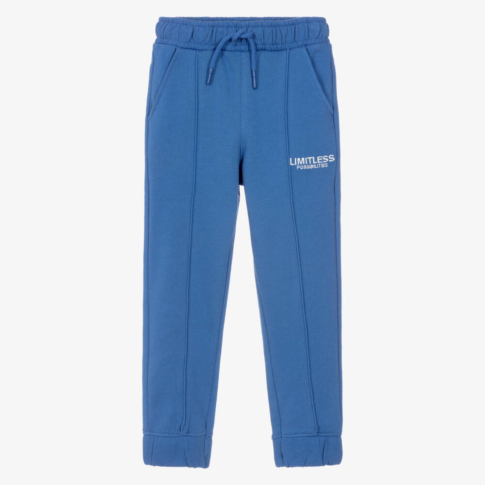 NAME IT-Boys Blue Organic Cotton Slogan Joggers | Childrensalon