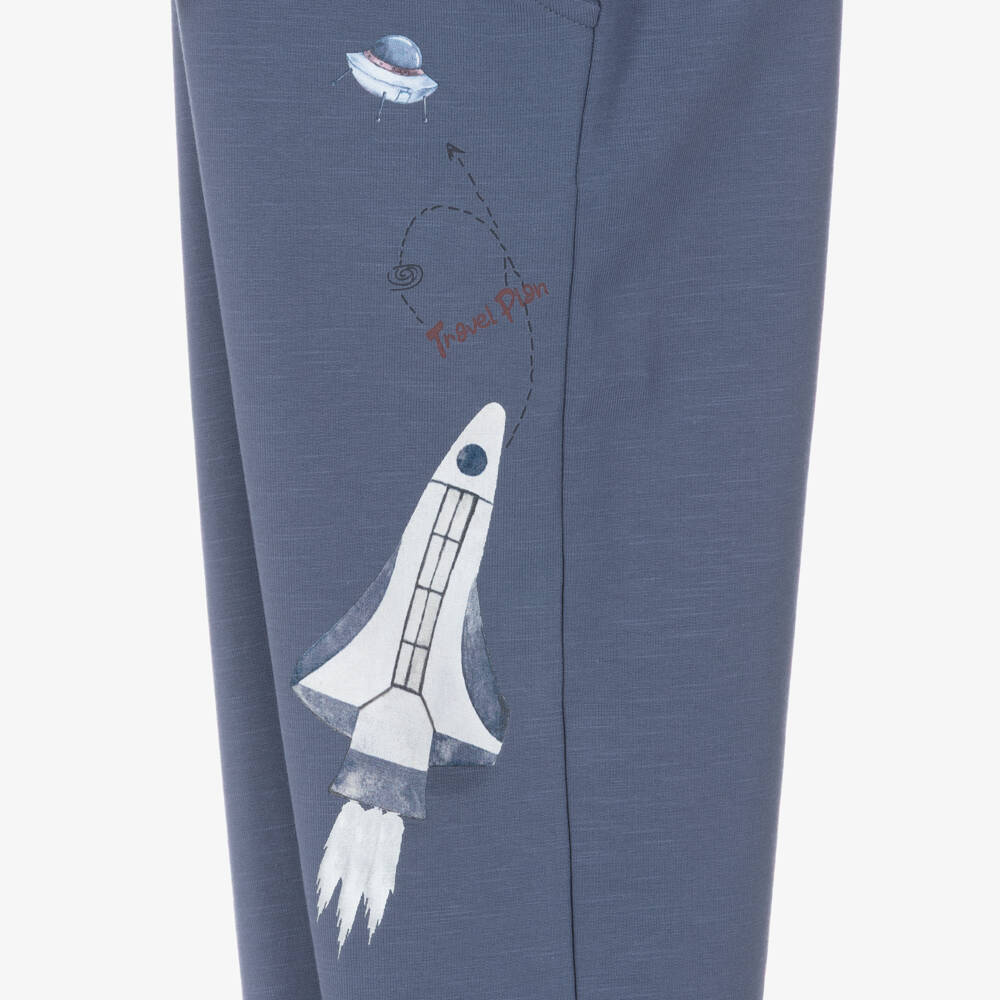 NAME IT-Boys Blue Organic Cotton Space Themed Joggers | Childrensalon