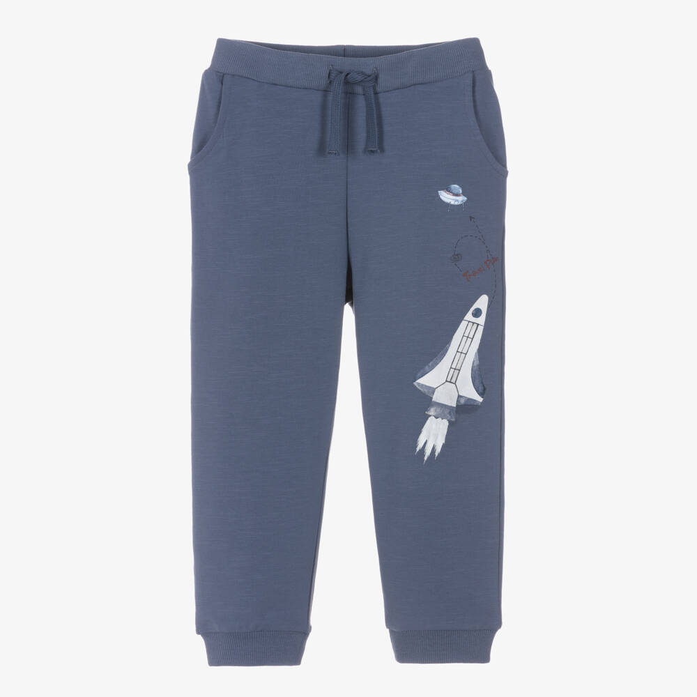 NAME IT-Boys Blue Organic Cotton Space Themed Joggers | Childrensalon