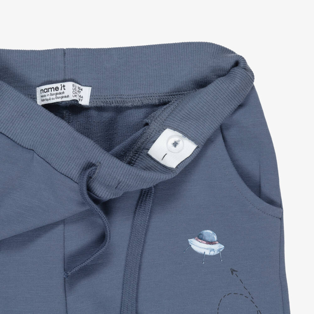 NAME IT-Boys Blue Organic Cotton Space Themed Joggers | Childrensalon