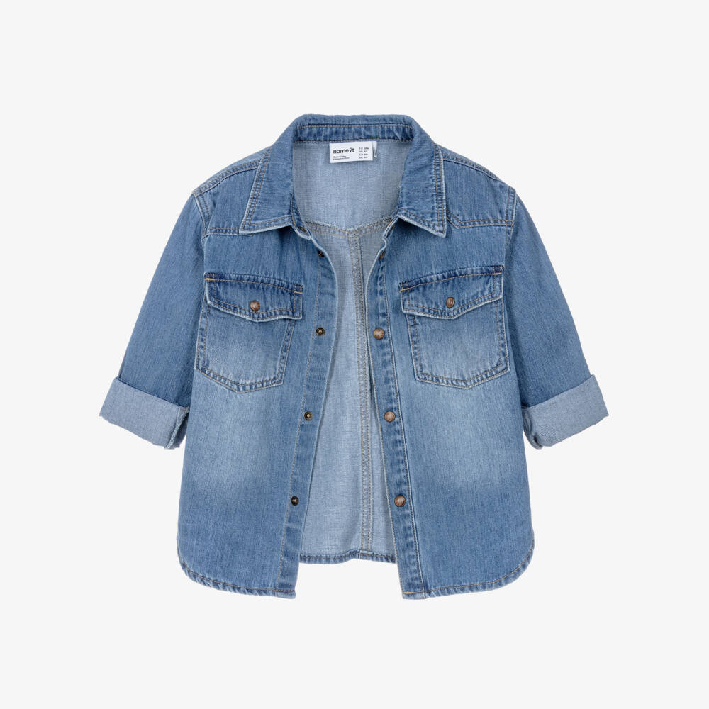NAME IT-Рубашка синяя из потертого денима для мальчиков | Childrensalon