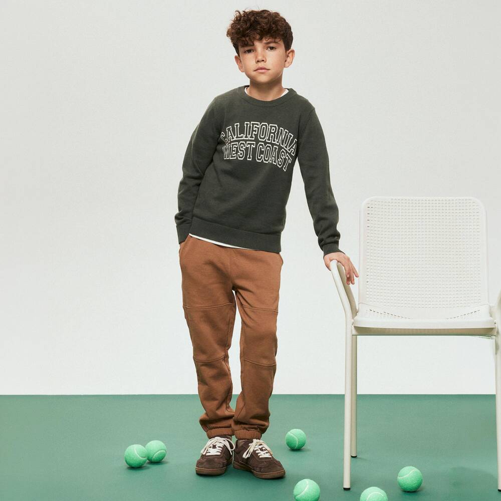 NAME IT-Брюки джоггеры коричневые из хлопка с карманами для мальчиков | Childrensalon