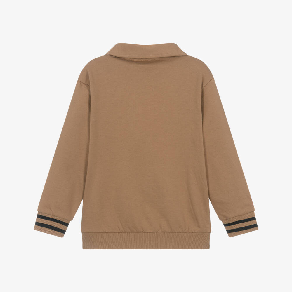 NAME IT-Boys Brown Organic Cotton Quarter Zip Sweatshirt | Childrensalon
