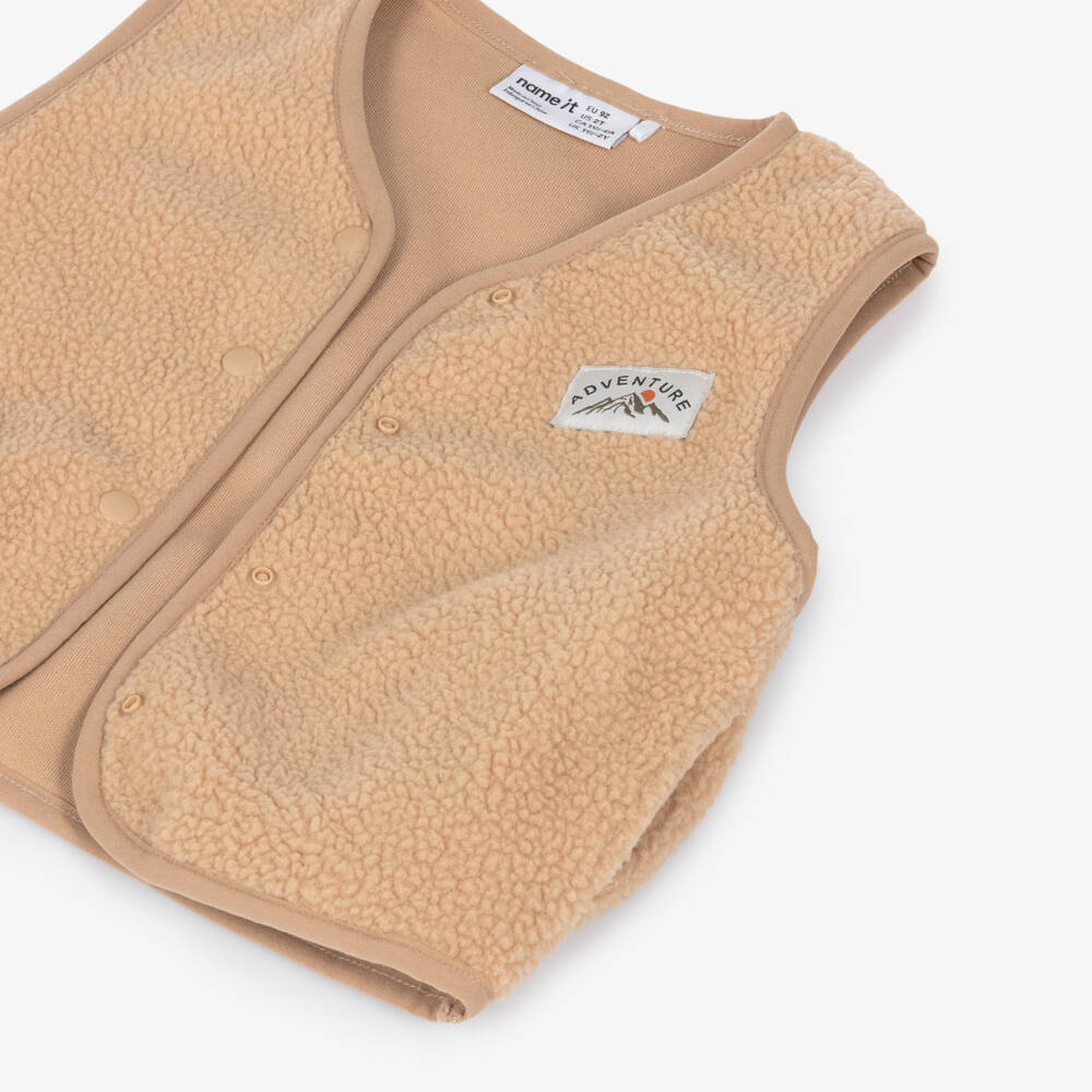 NAME IT-Boys Brown Teddy Fleece Gilet | Childrensalon