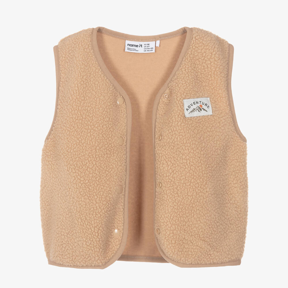 NAME IT-Boys Brown Teddy Fleece Gilet | Childrensalon