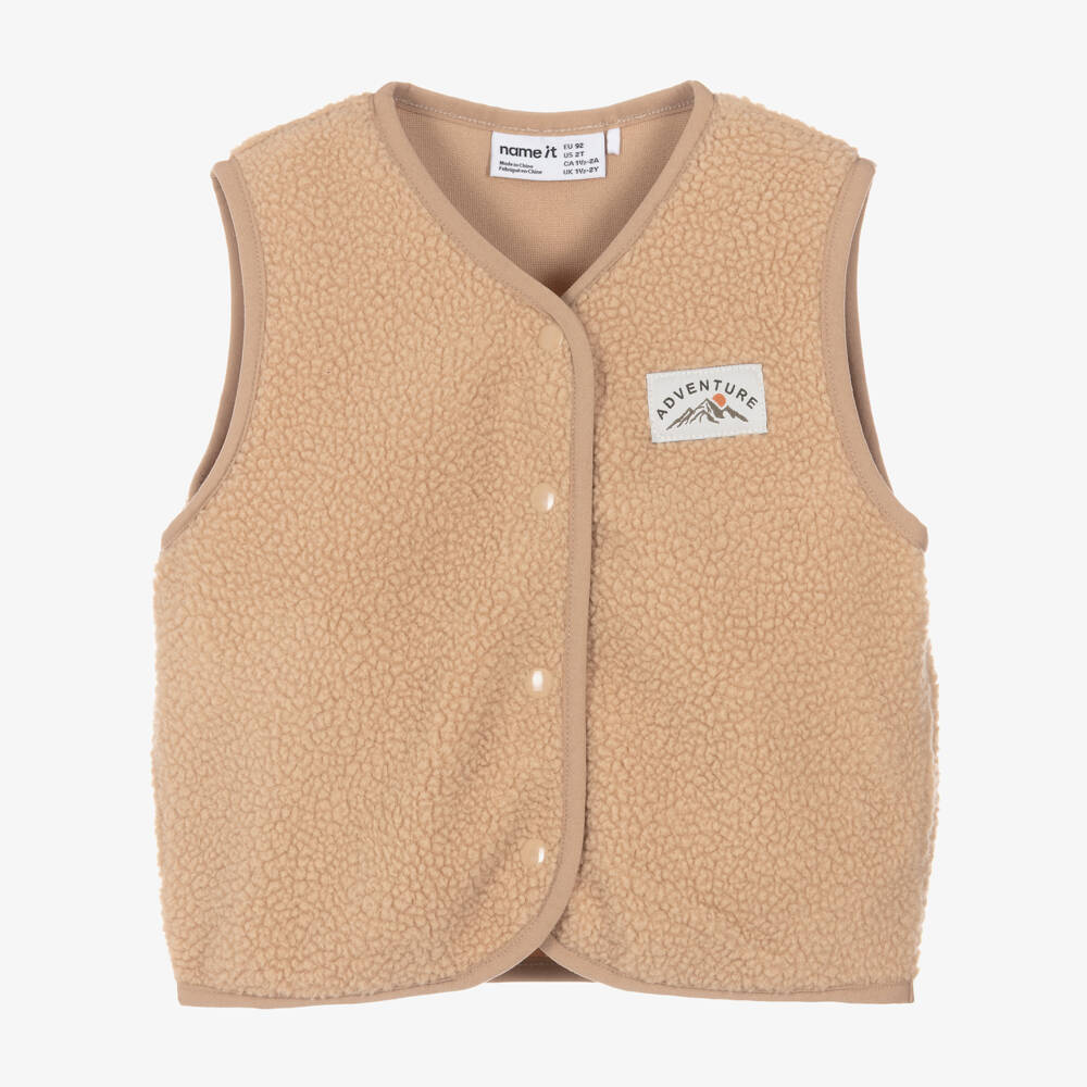 NAME IT-Boys Brown Teddy Fleece Gilet | Childrensalon