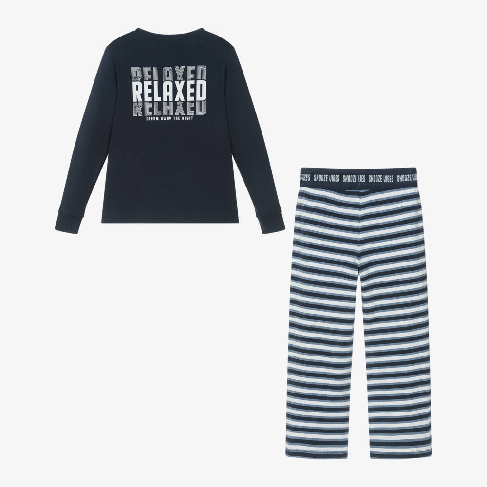 NAME IT-Boys Dark Blue Striped Cotton Pyjamas | Childrensalon