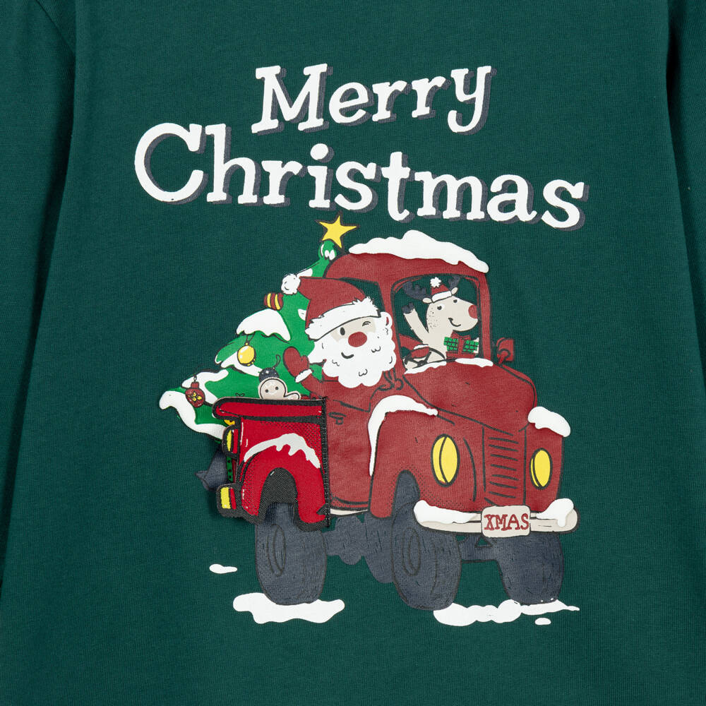 NAME IT-Boys Dark Green Cotton Santa Top | Childrensalon