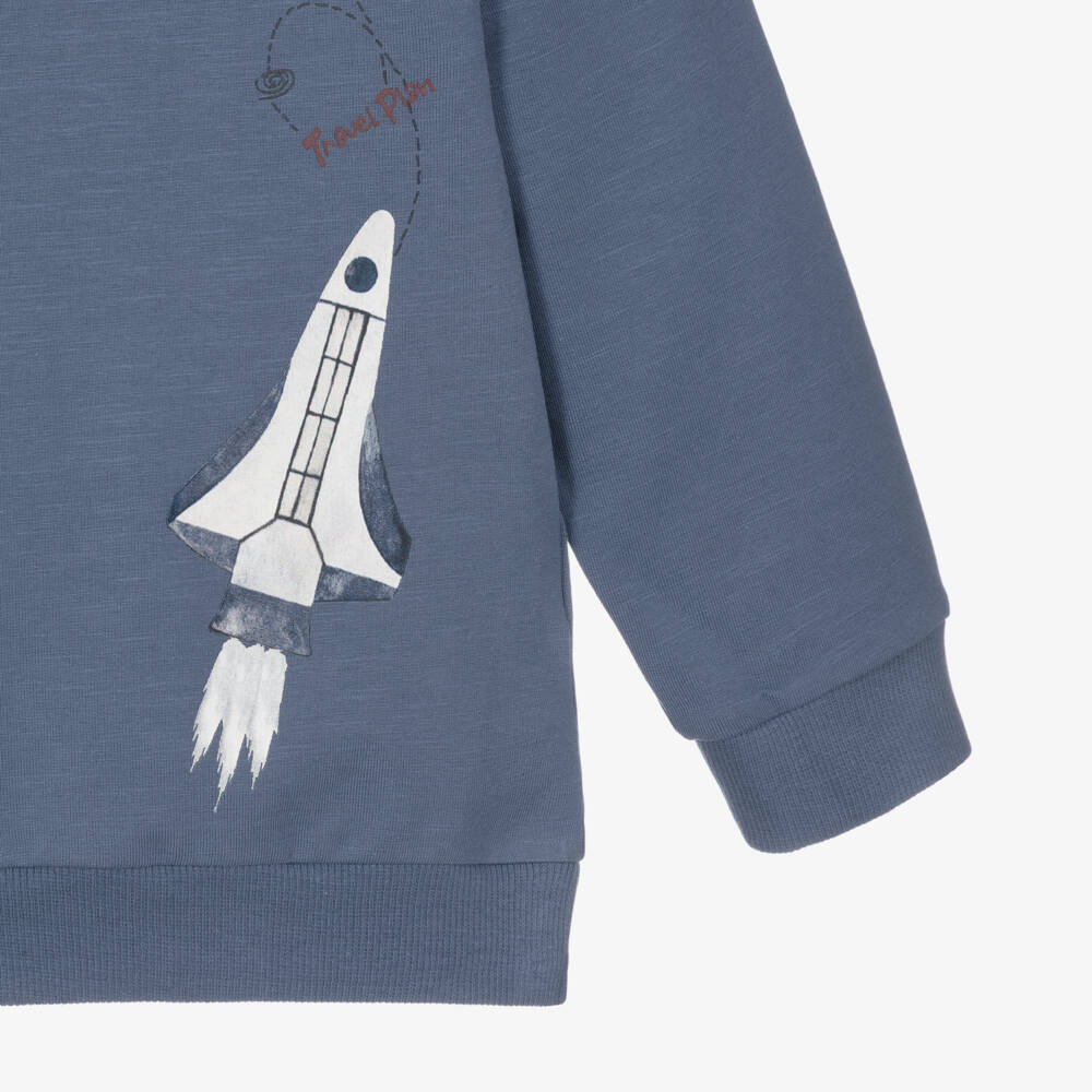 NAME IT-Boys Dusty Blue Organic Cotton Sweatshirt with Rocket Motif | Childrensalon