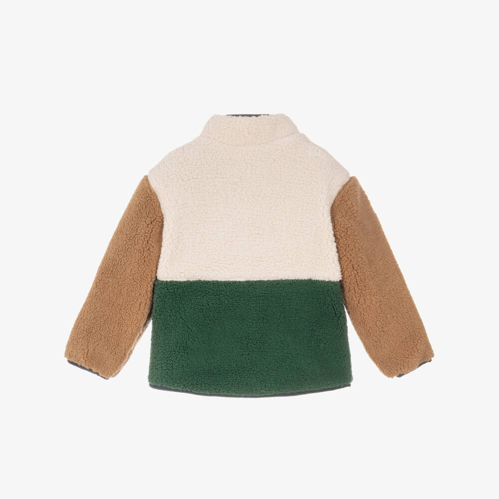NAME IT-Boys Green & Beige Colourblock Teddy Fleece Jacket | Childrensalon