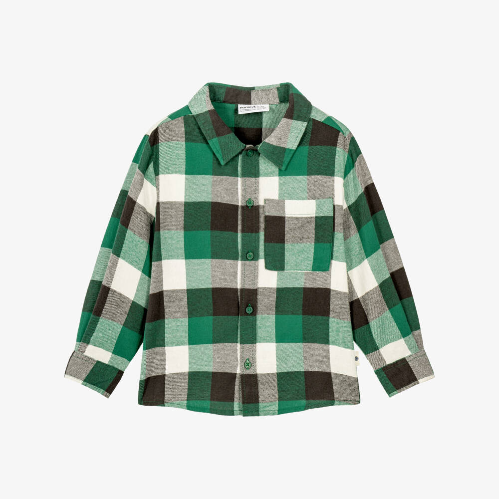 NAME IT-Boys Green Check Shirt in Organic Cotton | Childrensalon
